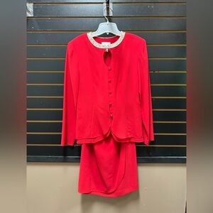 Vintage Julian Wilder Red Beaded Neckline Jacket & Skirt Set Size 6